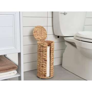 StorageWorks Water Hyacinth Free Standing Toilet Paper Holder Stand for Bathroom, 3 Rolls of Toilet Tissue Storage, Toilet Roll Holder Stand for Powder Room