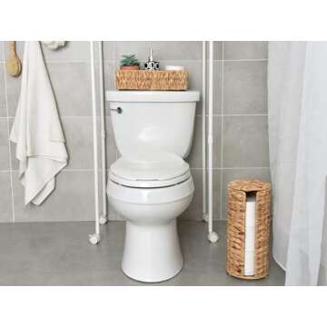 StorageWorks Water Hyacinth Free Standing Toilet Paper Holder Stand for Bathroom, 3 Rolls of Toilet Tissue Storage, Toilet Roll Holder Stand for Powder Room