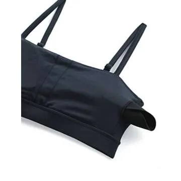 CRZ YOGA Butterluxe Womens Adjustable Spaghetti Thin Strap Sports Bra - Padded Wireless Square Neck Workout Yoga Clothes True Navy Medium