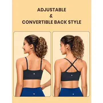 CRZ YOGA Butterluxe Womens Adjustable Spaghetti Thin Strap Sports Bra - Padded Wireless Square Neck Workout Yoga Clothes True Navy Medium