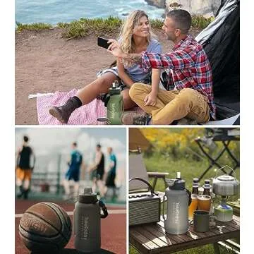 TakeToday 68 oz Collapsible Water Bottles with Straw, Half Gallon Water Bottle with Motivational Time Marker, Large Reusable Silicone Water Jug with Paracord Handle for Sports, Outdoors (Black)