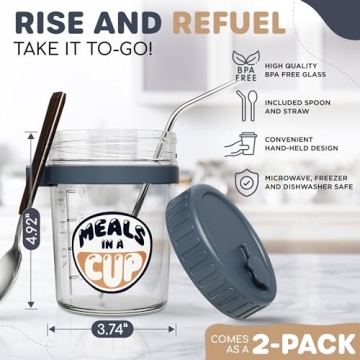 Meals In A Cup Overnight Oats Jars - 16 Oz Glass Containers