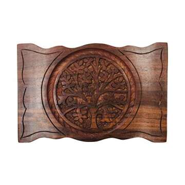 Carved Tree of Life Wooden Box with 2 California White Sage and 4 Palo Santo Incense