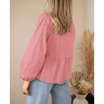 PRETTYGARDEN Trendy Babydoll Peplum Blouse with Puff Sleeves and Bow Tie