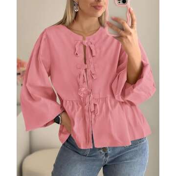 PRETTYGARDEN Trendy Babydoll Peplum Blouse for Women