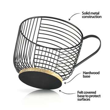 MosJos K Cup Holder Organizer, Sturdy Coffee Pod Holder Organizer, 35 Kcup Large Capacity Storage Basket for Kitchen Counter and Office Desktop (Circular Grid)