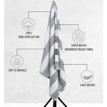 Utopia Towels [4 Pack Cabana Stripe Beach Towel, (30x60 Inches) Oversized 100% Ring Spun Cotton Pool Towels, Highly Absorbent Quick Dry Bath Towels for Bathroom, and Swim Towel (Grey)