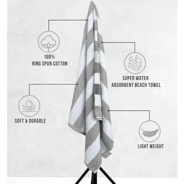 Utopia Towels [4 Pack Cabana Stripe Beach Towel, (30x60 Inches) Oversized 100% Ring Spun Cotton Pool Towels, Highly Absorbent Quick Dry Bath Towels for Bathroom, and Swim Towel (Grey)