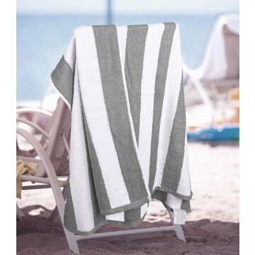 Utopia Towels [4 Pack Cabana Stripe Beach Towel, (30x60 Inches) Oversized 100% Ring Spun Cotton Pool Towels, Highly Absorbent Quick Dry Bath Towels for Bathroom, and Swim Towel (Grey)