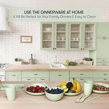 Wheat Straw Dinnerware Sets | Unbreakable Dinnerware Sets | Dishwasher Microwave Safe Dinnerware | Eco Friendly Non Breakable Dinnerware Sets | RV Outdoor Camping (Green, Service for 4 (28 pcs))