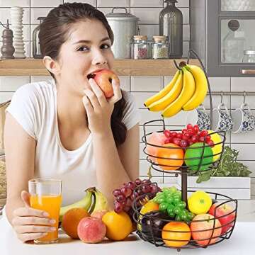 AULEDIO 2 Tier Fruit Basket with Banana Hanger