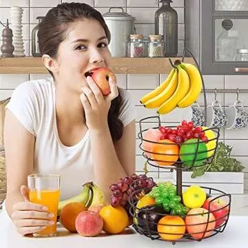 AULEDIO 2 Tier Fruit Basket with Banana Hanger