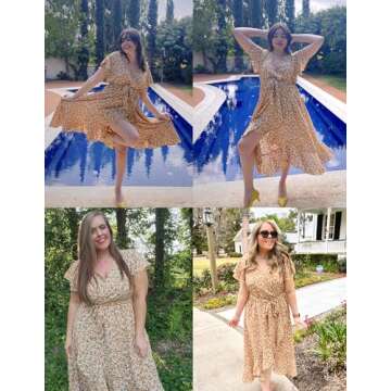 IN'VOLAND Plus Size Women’s Floral Deep V Neck Maxi Dress for Summer and Parties