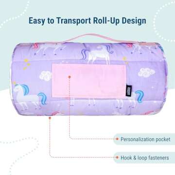 Wildkin Original Nap Mat with Reusable Pillow for Boys and Girls, Perfect for Elementary Sleeping Mat, Features Hook and Loop Fastener, Soft Cotton Blend Materials Nap Mat for Kids (Unicorn)