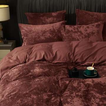 PHF Truly Velvet Duvet Cover Set Queen Size, 3pcs Ultra Soft Breathable Comforter Cover Set, Luxury Cozy Flannel Duvet Cover with Pillow Shams Bedding Collection, 90" x 90", Burgundy/Rust Red