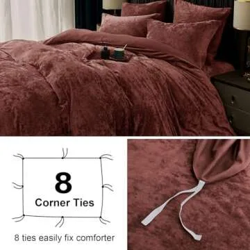 PHF Truly Velvet Duvet Cover Set Queen Size, 3pcs Ultra Soft Breathable Comforter Cover Set, Luxury Cozy Flannel Duvet Cover with Pillow Shams Bedding Collection, 90" x 90", Burgundy/Rust Red