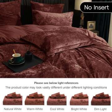 PHF Truly Velvet Duvet Cover Set Queen Size, 3pcs Ultra Soft Breathable Comforter Cover Set, Luxury Cozy Flannel Duvet Cover with Pillow Shams Bedding Collection, 90" x 90", Burgundy/Rust Red