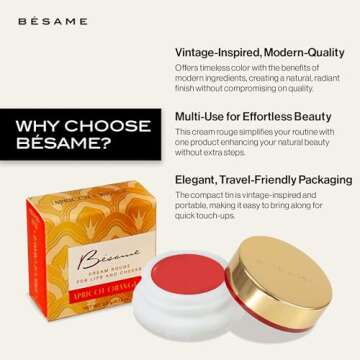 Besame Cosmetics | Apricot Cream Rouge - 1938 | Cream Blush for Cheeks + Lips with Long Wearing Matt...