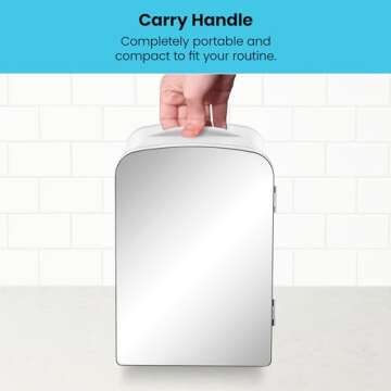 Chefman - Iceman Portable Mirrored Personal Fridge 4L Mini Refrigerator, Skin Care, Makeup Storage, Beauty, Serums & Face Masks, Small For Desktop Or Travel, Cool & Heat, Cosmetic Application, White
