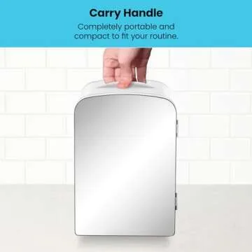 Chefman - Iceman Portable Mirrored Personal Fridge 4L Mini Refrigerator, Skin Care, Makeup Storage, Beauty, Serums & Face Masks, Small For Desktop Or Travel, Cool & Heat, Cosmetic Application, White
