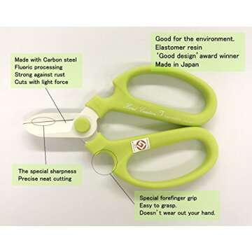 Sakagen F-170 Flower Scissors - Ergonomic & Sharp Design for Florists (Light Green)