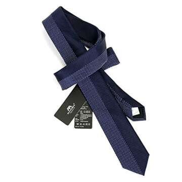 Manoble Men's Navy Blue Striped Ties for Men 2.17 Inches Slim Neckties + Gift Box