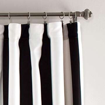 Lush Decor Wilbur Light Filtering Striped Window Curtains Set, 84 in L Panel Pair, Black, C32978P15-000
