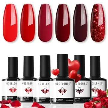 modelones Gel Nail Polish Set - 6 Red Colors Valentine's Day Gel Polish Glitter Red Gel Polish Burgu...