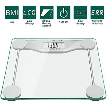 NUTRI FIT Digital Bathroom Scale BMI & Body Weight Monitor Precise Measurements,Large Backlight Display and Step-On Technology,400 Pounds
