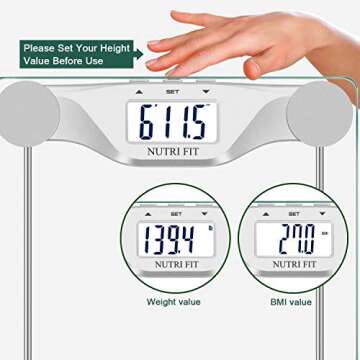 NUTRI FIT Digital Bathroom Scale BMI & Body Weight Monitor Precise Measurements,Large Backlight Display and Step-On Technology,400 Pounds