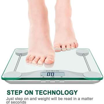NUTRI FIT Digital Bathroom Scale BMI & Body Weight Monitor Precise Measurements,Large Backlight Display and Step-On Technology,400 Pounds