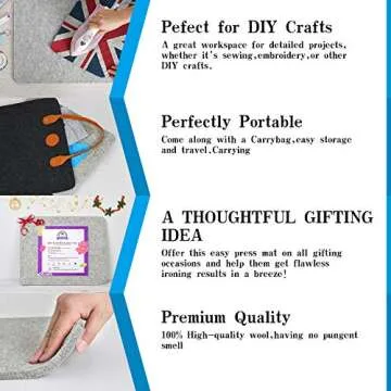 Rdutuok 17“x13.5” Wool Pressing Mat for Quilting with Carrying Case and Silicone Iron Rest pad,100% New Zealand Wool Felted Ironing Pad or Quilting Wooly Felted Iron Board for Retains Heat
