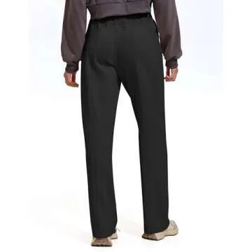 PINSPARK Women's Casual Sweatpants Drawstring High Waist Track Pants Baggy Straight Leg Petite Sweatpants with Pockets Black S