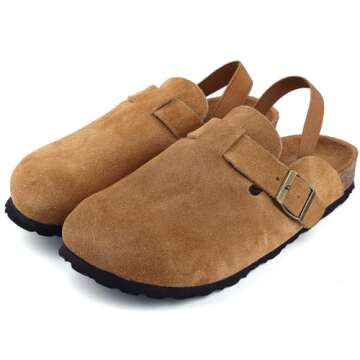 Kids Suede Clogs Toddler Clogs Boys Girls Sandals Cork Adjustable Buckle Mules(Brown,8-8.5 Toddler)