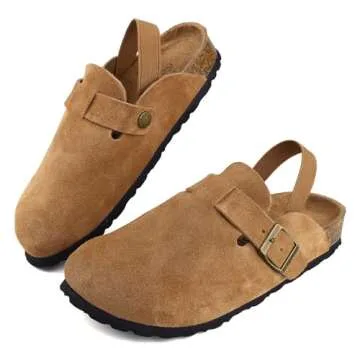 Kids Suede Clogs Toddler Sandals with Adjustable Buckle