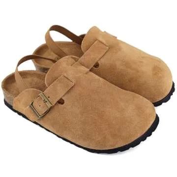 Kids Suede Clogs Toddler Sandals with Adjustable Buckle