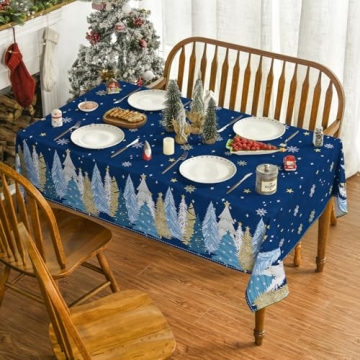 Horaldaily Christmas Tablecloth 52x70 Inch Rectangular, Christmas Trees Blue Grey Washable Seasonal ...