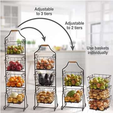 Gourmet Basics by Mikasa Ferme 4-Tier Metal Floor Standing Fruit/Home Storage Market Basket, Antique Black
