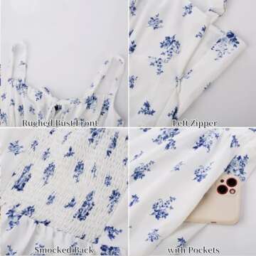 Corset Dress for Women Flowy Floral Garden Party Dresses White Navy Floral L