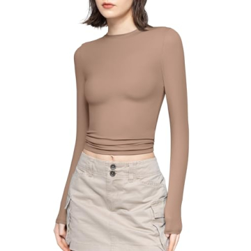 PUMIEY Women's Long Sleeve Crew Neck Slim Fit Top - Versatile Taffy Medium