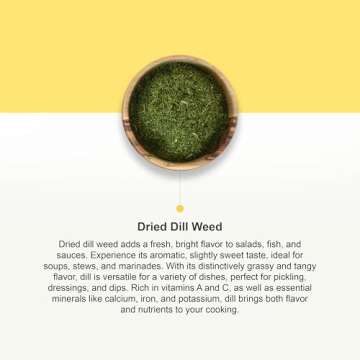 Saffronia Premium Quality Dried Dill Weed- All Natural Source of Nutrients- Ideal for Mexican, Indian, Mediterranean, and Asian Cuisine. Salads, Dressings, Marinades 6oz (Pack of 1)