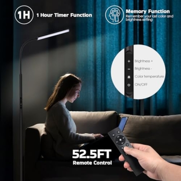 Dimunt LED Floor Lamp Adjustable Brightness Remote Control