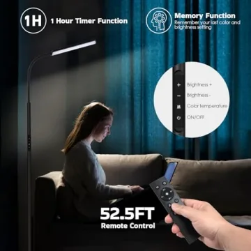 Dimunt LED Floor Lamp Adjustable Brightness Remote Control