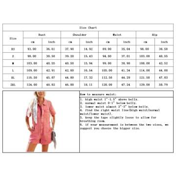 chouyatou Women's Vintage Distressed Short Sleeve Zip Up Denim Jean Utility Jumpsuit Romper Shorts (Small, Pink)