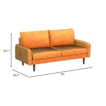 Dreamsir 74'' Mid Century Modern Sofa, Velvet Loveseat with Two Storage Bags, Small Love Seats Couch...