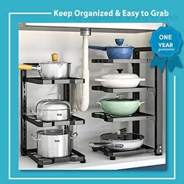 ROMATIA Pot and Pan Organizer Rack for under Cabinet, Heavy Duty Pot Pan Rack under Sink Organizers and Storage, Pot lid organizer, Kitchen Cabinet Organizer with 4 Adjustable Tiers