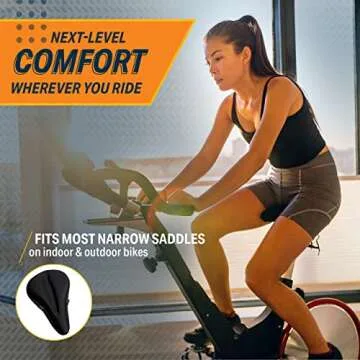 Bikeroo Comfort Bike Seat Cushion - Black Narrow Padded Gel Cover for Exercise, Mountain & Road Bikes, Universal Fit for Peloton & Stationary Bikes