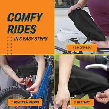 Bikeroo Comfort Bike Seat Cushion - Black Narrow Padded Gel Cover for Exercise, Mountain & Road Bikes, Universal Fit for Peloton & Stationary Bikes