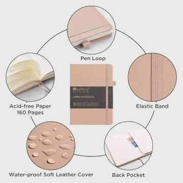 &And Per Se Lined Journal Notebook, 160 Pages, A5 5.7 x 8 inches College Ruled Thick Paper Notebook Journals for Writing, Hardcover Notebooks for Women Men Office School (1 Pack, Apricot)