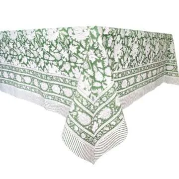 ATOSII Meraki Green 100% Cotton Spring Summer Tablecloth, Block Print Rectangle Table Cover - Dining...